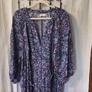 Sonoma Navy Floral Midi Dress with Purple Accents